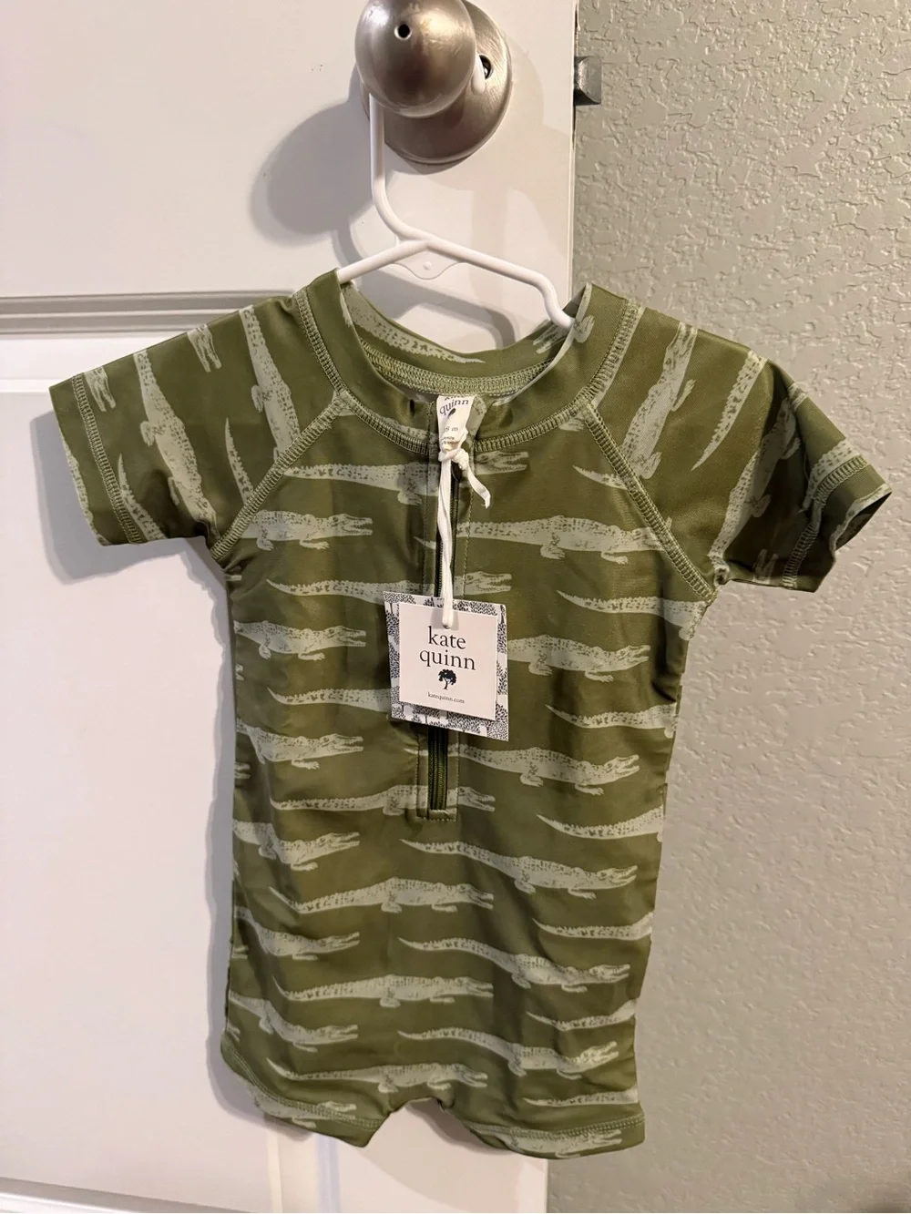 kate quinn Olive Green Alligator-Print Infant Swimsuit